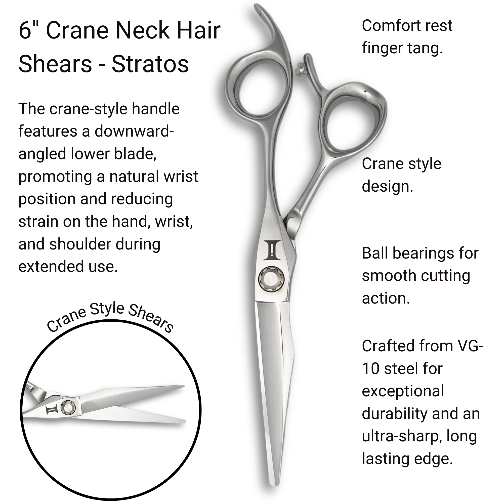 6.0" Crane Neck Hair Cutting Shears - Stratos