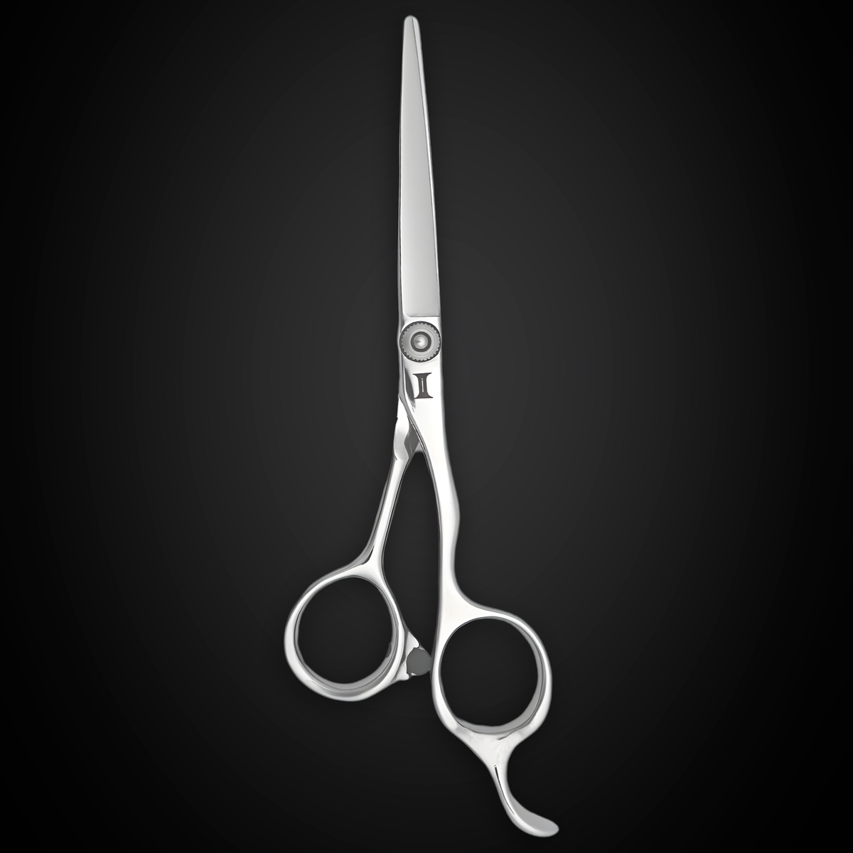 Made in Japan Intelio Steel Skinny hair shears on dark background